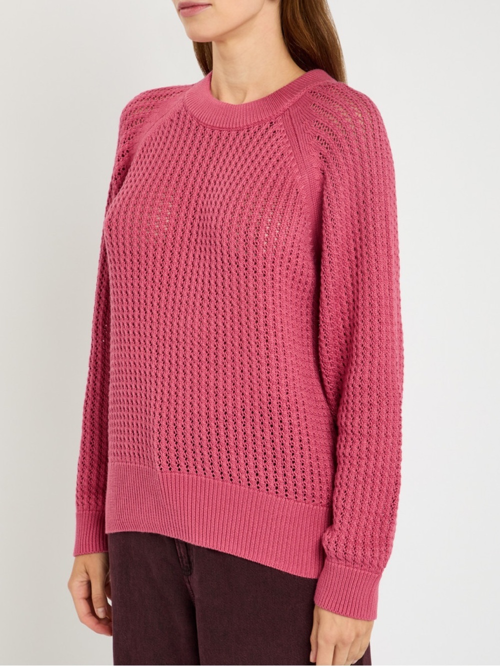 VARLEY Womens Clay Open Stitch Cotton Sweater in Rose Wine Size XS Lightweight - Picture 3 of 11